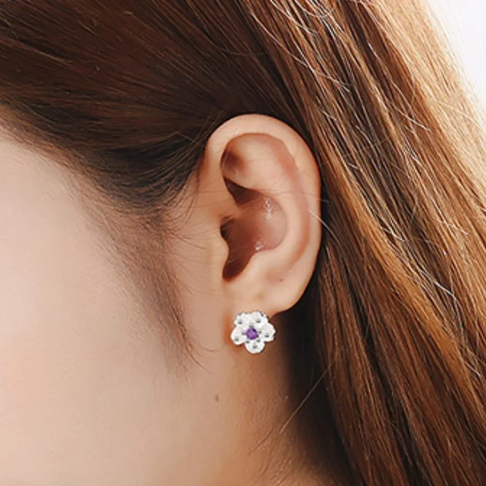 #NEW 925 Sterling Silver Diamond Cherry Blossom Stud Earrings - Picture 3 of 4